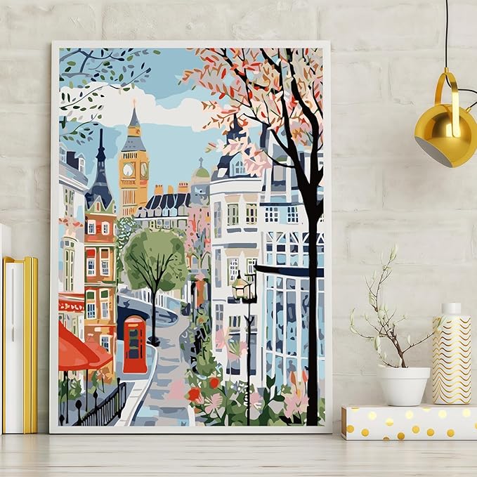 Mosaflare Paint by Numbers for Adults Beginner, London Adult Paint by Number Kits on Canvas, DIY Travel Scenery Acrylic Oil Easy Painting by Numbers for Home Wall Decor 12X16 inch (Without Frame)
