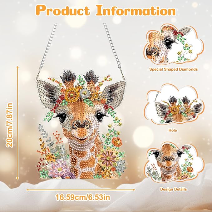 AIRDEA Hanging Diamond Painting Kits Giraffe,Special Shaped Diamond Art Kits for Beginner Flowers and Animals Gem Art Pendant Decor,7.63x6.53in