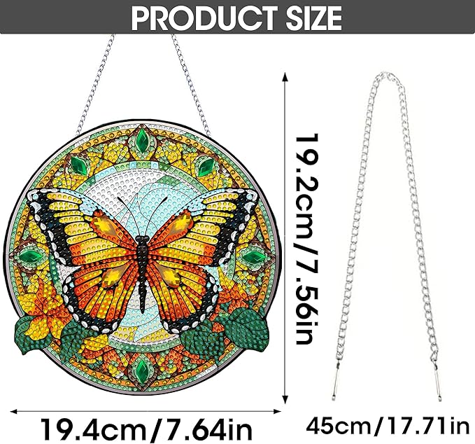 SKRYUIE Butterfly Hanging Diamond Art Kits for Adults Pendant Suncatcher, Special Shaped Crystal DIY Pearl Diamond Painting Kit, Gift for Mother Spring Summer Window Wreath Decor 7.56 x 7.64 Inch A11