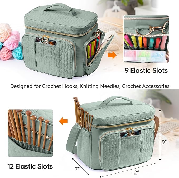 MYBAGZING Crochet Bag Organizer - Yarn Bags for Crocheting - Crochet Storage Bag with Pockets for Crochet Hooks, Crochet Accessories - Yarn Organizers - Yarn Holders for Crocheting - Knitting Bags