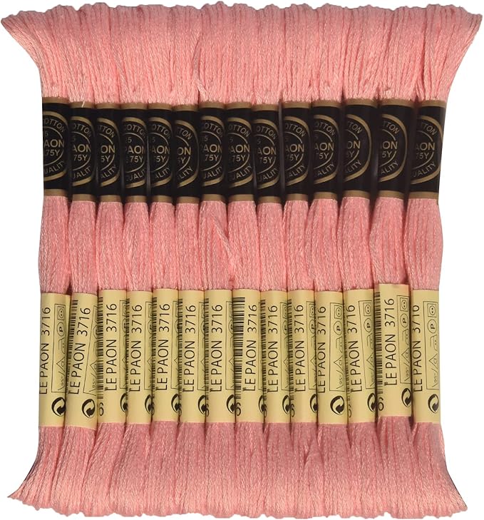LE PAON Embroidery Floss, 14-Pack Six Strands 100% Long Staple Cotton Embroidery Thread, 8.7-Yard，Color Number：3716, Light Dusty Rose