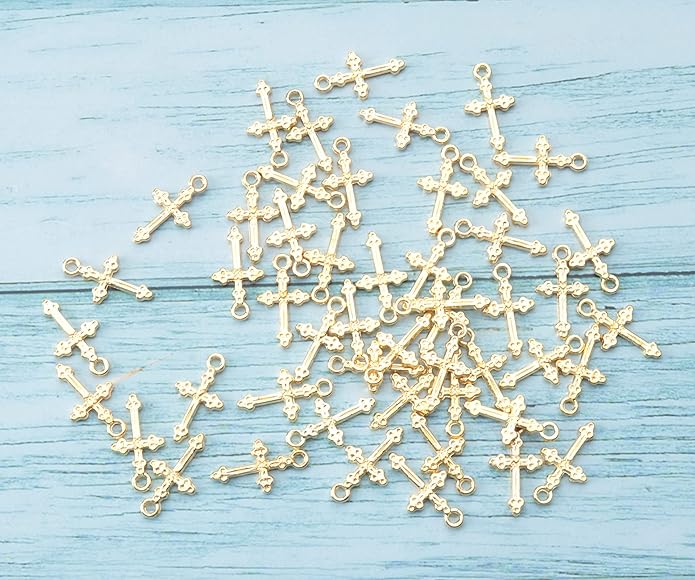 50 Pcs Vintage Crucifix Pendants Beading Charms with Hole Metal Religious Antique Silver Gold Bulk Cross for Jewelry Making Kit DIY Bracelet Necklace Earring Keychain Accessories Supplies