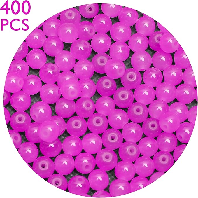 400PCs 4mm Rose Jade Glass Beads Bulk, Round Smooth Hole Glass Crystal Beads for Jewelry Making, DIY Bracelets, Necklaces, Bag Charms, Keychains and Craft Projects