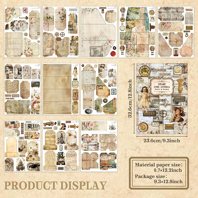 Junk Journal Supplies, Vintage Decorative Scrapbook Supplies for Junk Journal Card Making Picture Art Collage DIY