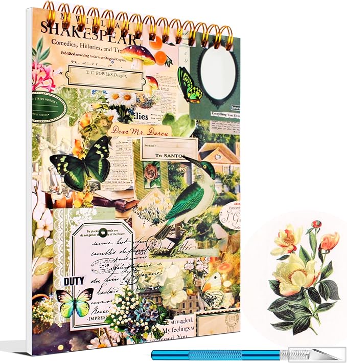 Vintage Washi Sticker Book for Journaling - 900+ Mini Scrapbooking Stickers, Ephemera for Junk Journal Bujo Scrapbook Supplies DIY Crafts Arts 50 Sheets (Green)
