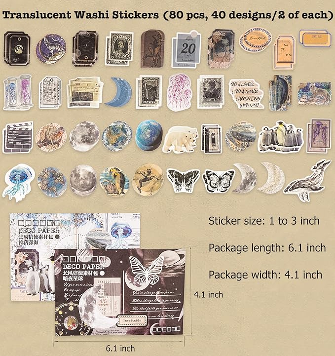 Knaid 200 Piece Vintage Ephemera Bundle - Paper & Sticker Kit for Junk Journaling, Scrapbooking, Planners, Bullet Journals, Collage, Decoupage - Black/Blue Tones