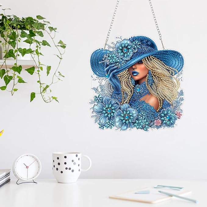 MAXBYE Petty Lady Diamond Art Kits for Adults Hanging Ornament, DIY Special Crystal Diamond Painting kit, Double Sided Painting Kits for Beginners Gift Wall Home Decoration 8×8 Inch