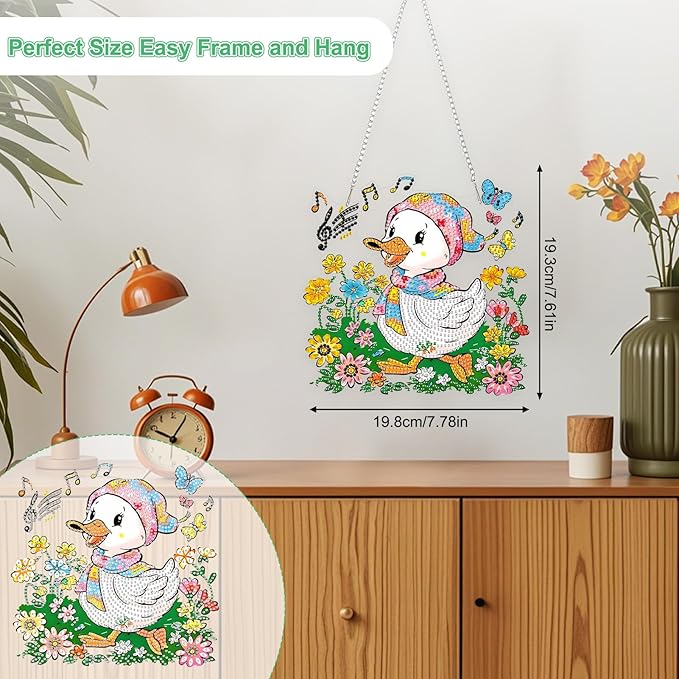 TOSTOG Singing Duckling Diamond Art Pendant Kit for Adult, Cute Diamond Painting Hanging Kit for Beginners, 5D DIY Crafts Gem Art, Waterproof Full Accessories for Home Decor Idea 20 * 20 cm/8 * 8 in
