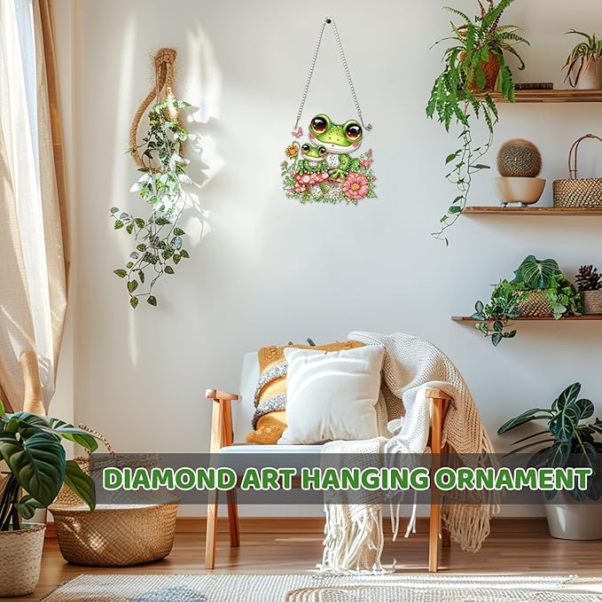 MEIYUDA Frog Diamond Art Hanging Kits for Adult, Mushroom Frog Diamond Painting Hanging Kits Ornaments, DIY Special Shaped Rhinestone Window Pendants Kit for Home Garden Wall Decor Gift