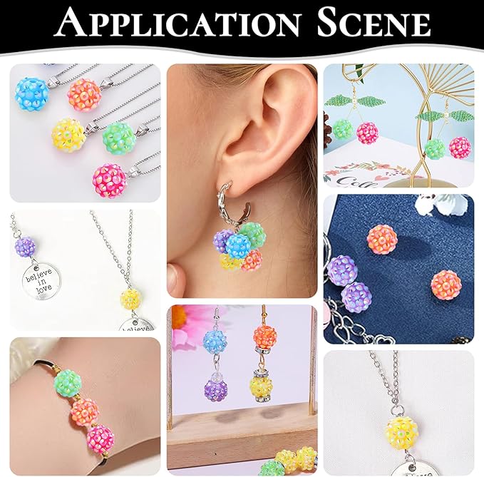 novani 240pcs 10mm Round Rhinestone Beads for Jewelry Making, Resin & Clay Material, Candy Colors, Disco Ball Style, DIY Crafting