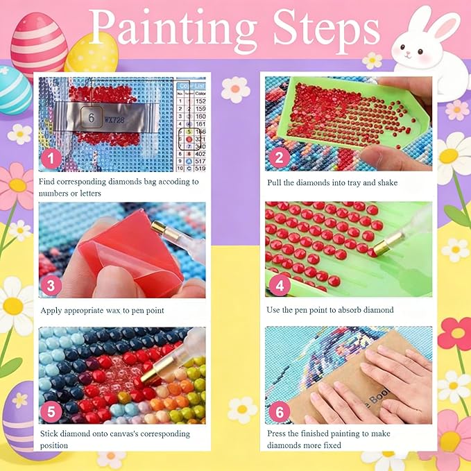 Gemozaic Easter Diamond Painting Kits for Adults, Easter Bunny Diamond Art Kits for Adults, Rabbit Gem Painting Kit for Adult for Gift Home Wall Decor, 12x16 Inch