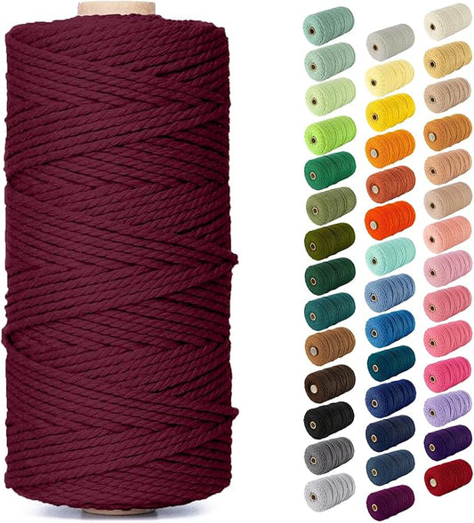 Nook Theory Macrame Cord - 3mm 109 Yards Cotton Rope, 4mm 5mm Yarn, String for Crafts, Perfect for Macrame Wall Hanging and Boho Decorations (Burgundy)