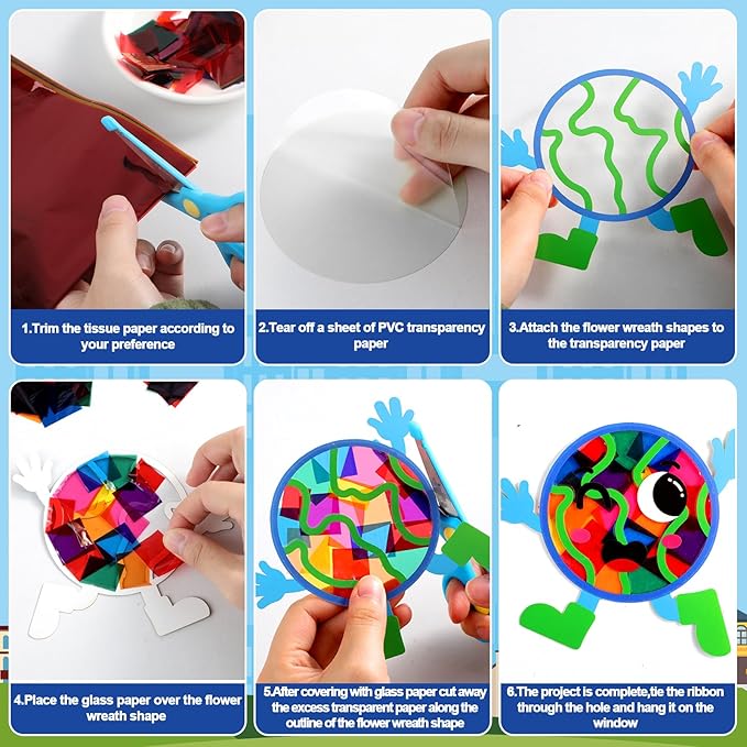 Lonfliness 32 Sets Earth Day Suncatchers Craft Kit DIY Window Stained Glass Effect Earth Day Theme Paper Crafts Home School Classroom Decoration Birthday Gift Creative Art Project & Activity Game