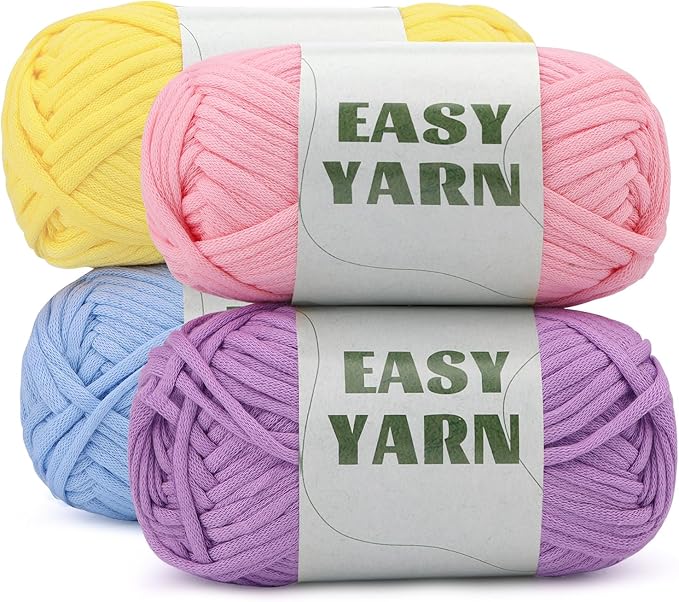 4x50g (7.1Oz) Crochet Yarn, 4x87Yds Yarn for Crocheting, Beginners Yarns for Crocheting with Easy-to-See Stitches, Stitch Markers, Cotton Yarns for Crochet-(Pink&Purple&Blue&Yellow)