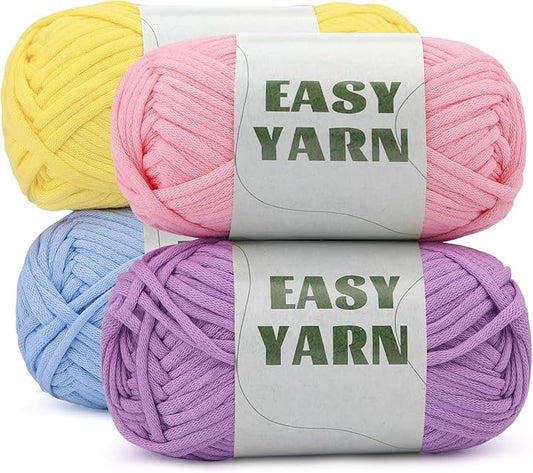 4x50g (7.1Oz) Crochet Yarn, 4x87Yds Yarn for Crocheting, Beginners Yarns for Crocheting with Easy-to-See Stitches, Stitch Markers, Cotton Yarns for Crochet-(Pink&Purple&Blue&Yellow)