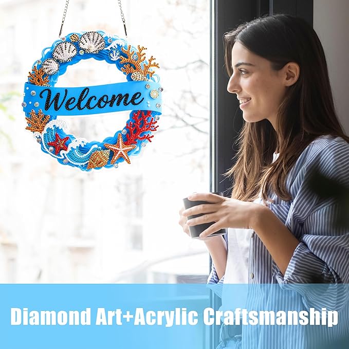 Diamond Art Kits Hanging Window Diamond Painting Kits DIY Pendant Ornament for Home Decoration & Gift (Marine Style)