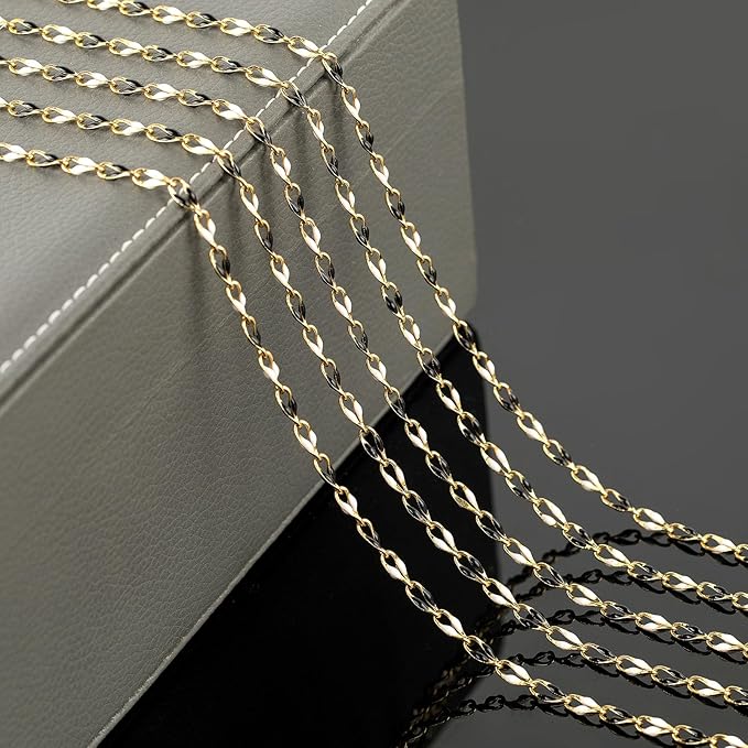 YOUBEIYEE 2 Meters Jewelry Chains Bulk Black White Enamel Cable Chain Necklace DIY Gold Plated Brass Chain for Jewelry Making
