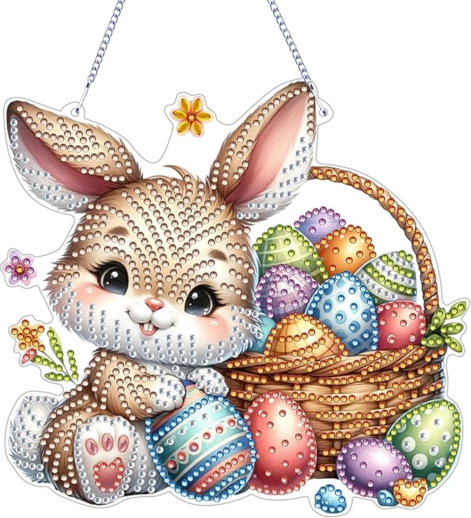 ARPADAMO Hanging Diamonds Art kit for Adult,DIY Easter Bunny Pendant Diamonds Painting Art Kit, 6.6x7.0 inch Acrylic Diamonds Painting Board Kit Ornament, Special Crystal Diamond Hanging Ornament