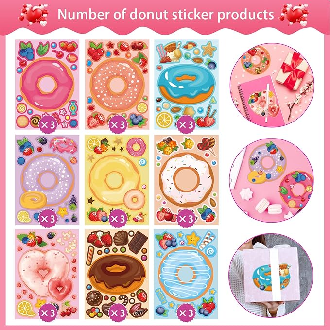 27 sheets make a face donut stickers for kids make your own dessert stickers mix and match sweets and treats fruit, donut themed birthday gifts diy art crafts party favors supplies decorations