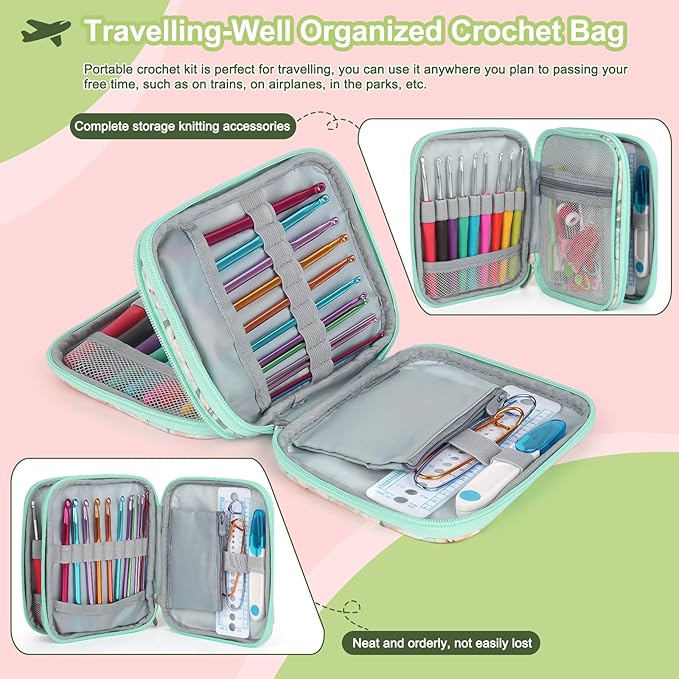 Katech Crochet Hooks Set with Crochet Case, 73 pcs Knitting Accessories Ergonomic Crochet Hook for Making Bag, Glovers, Sock, Colorful Soft Handle Knitting Needles Kits DIY Hand Tool