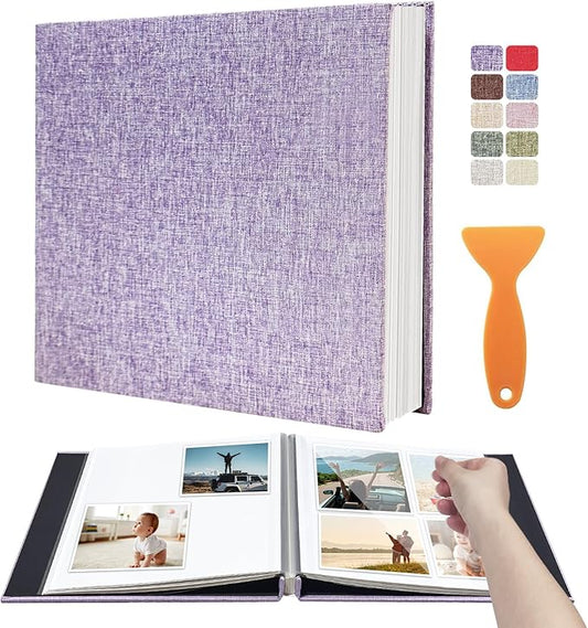 Large Photo Album Scrapbook, Holds 4x6, 8x10 Pictures, Self-Adhesive Pages for Baby, Wedding, Travel & Family Memories, Includes Metallic Pen & Scraper, DIY Memory Book for Gifts 11" X 10.8" 60 Pages
