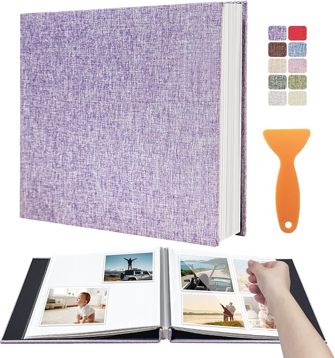 Large Photo Album Scrapbook, Holds 4x6, 8x10 Pictures, Self-Adhesive Pages for Baby, Wedding, Travel & Family Memories, Includes Metallic Pen & Scraper, DIY Memory Book for Gifts 13"x12.8" 60 Pages