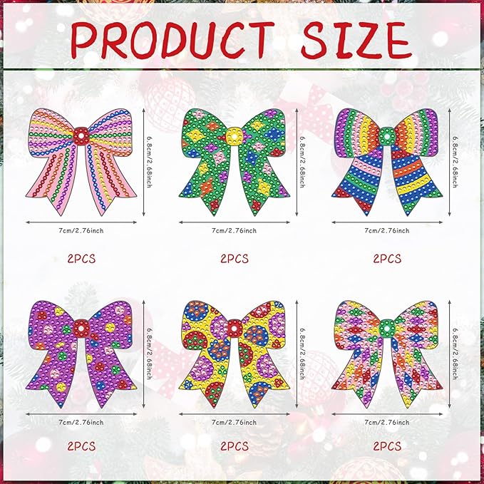 Cinrobiye 12 Pieces Christmas Diamond Painting Keychains Kits with Tools Christmas Diamond Art Hanging Ornaments DIY Xmas Refrigerator Decor Craft Kits for Holiday Party (Bow)