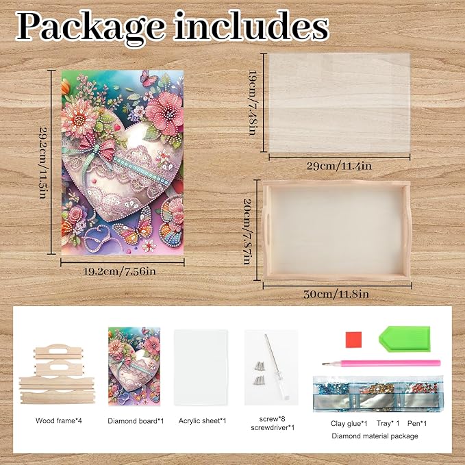 5D Diamond Art Tray with Handle for Adults DIY Diamond Art Plate Kits Beautiful Flower Heart Picture Diamond Art Painting Dinner Plate for Coffee Living Room Home Organizer Parties Family Gatherings