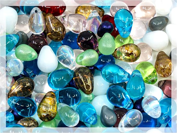 1.76oz (150+ Pieces) Teardrop Shaped Czech Glass Beads, Mixed Sizes (4-9mm), Mixed Color (50grams)