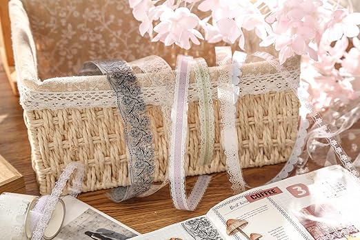 15 Rolls Lace Patterns PET Tapes Floral Arts Decorative Tape Set Adhesive Transparent Masking Tapes for DIY Craft, Kids, Scrapbook, DIY, Gift Wrapping, Journal (4-Dreamlight Glimmer)