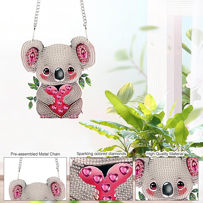 DIY 5D Diamond Painting Rhinestone Acrylic Pendant Kit Love Koala Special Shape Diamond Art Crafts Wall Hanging Mosaic Art Door Window Home Decoration Ornament Valentine's Day Gifts
