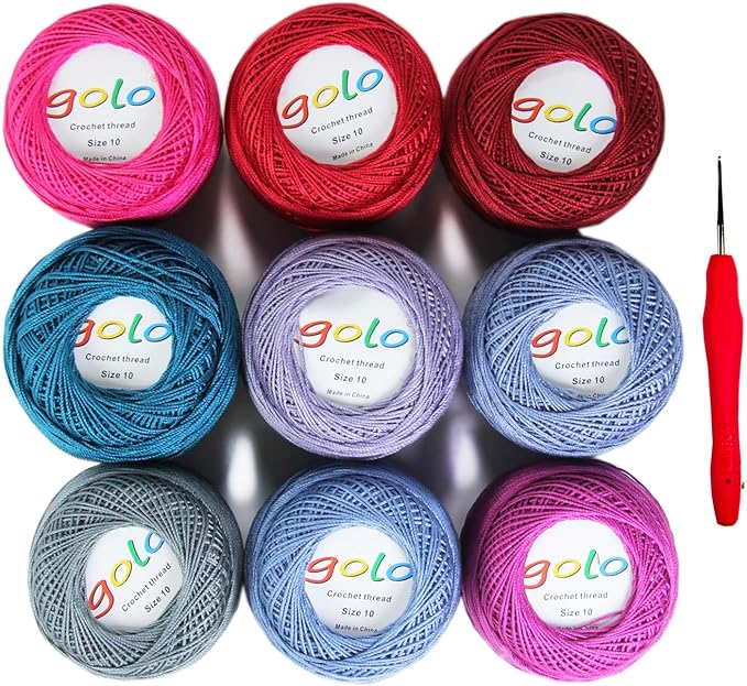 golo Crochet Thread Size10 Embroidery Thread 10gX9 Crochet Yarn for Hand Knitting 10-9-2