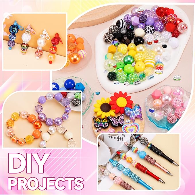280 Pcs Beads for Pens, Bubblegum Beads Mixed Crystal Resin, Bead for Beadable Pen, Perfect for Pen Decorations, Keychains, Bracelets, and Jewelry Making