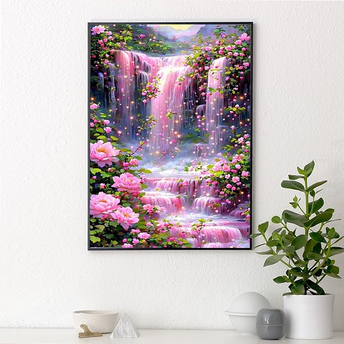 Yezavesu Landscape Scenery Diamond Art Kits for Adults, Waterfall Diamond Painting Kit for Beginners, 5D DIY Round Full Drill Painting with Gem Art Craft Kits for Home Wall Decor 12x16 Inch