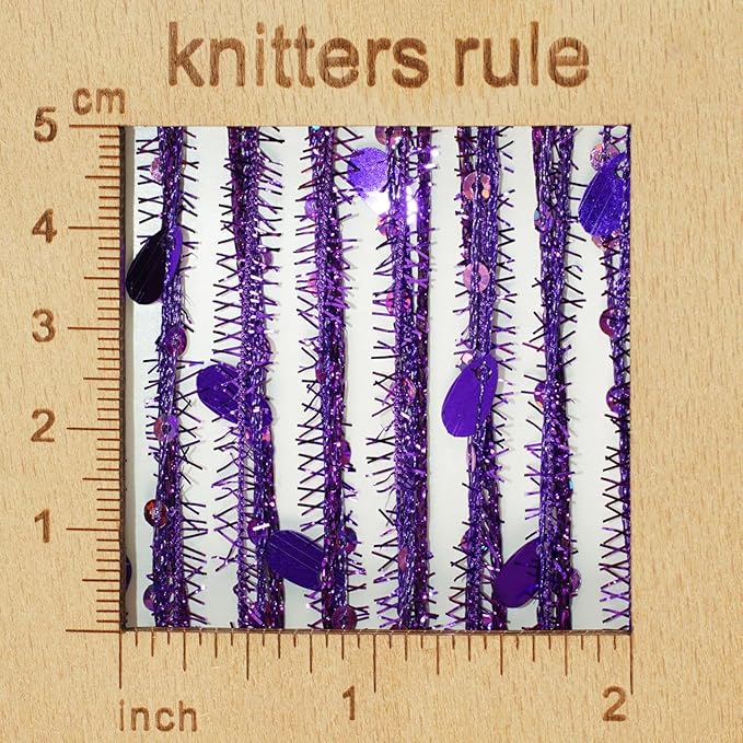 Artisanal Yarn Collection Multifiber Fancy Yarn for Knitting Crocheting Crafts DIY, Set of 3 Rolls (Purple Teardrop Sequins)
