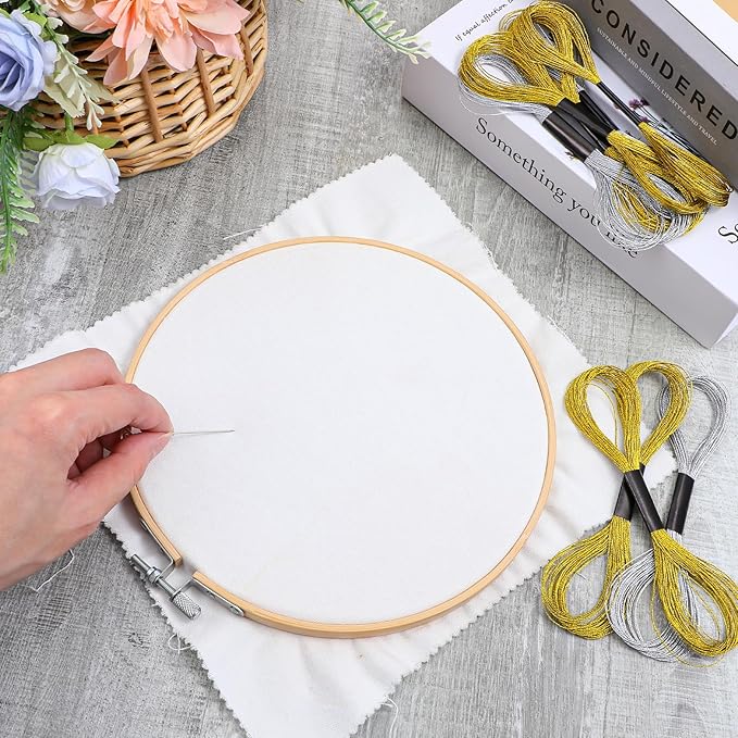 12 Skeins Metallic Embroidery Thread, Embroidery Floss Metallic Thread Glitter Threads String Cross-Stitch Threads for Sewing Making Yarn Hand Accessories(Gold+Silver)