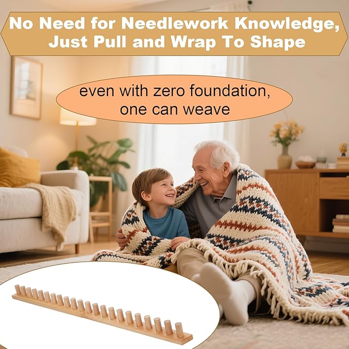 Sienson 73in Chunky Knitting Loom for Blanket Making – Foldable Wood Frame, Portable DIY Hand Knitting Kit for Beginners, Reusable Blanket Loom for Bulky Yarn Crafts & Gifts