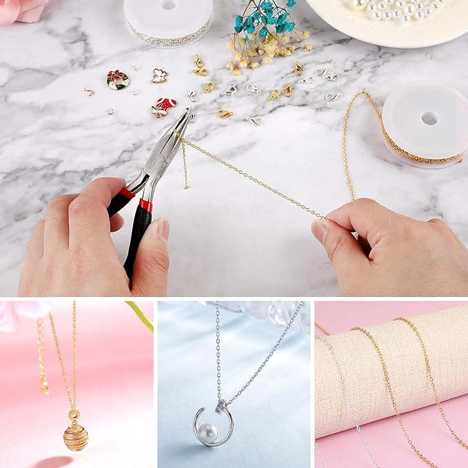 SANNIX 20 Feet Necklace Chains 3mm Jewelry Making Chains for Necklace Earring Bracelet Jewelry Making Supplies, Metal Chain Necklace with Lobster Clasps and Jump Rings for DIY Craft, Silver & Gold