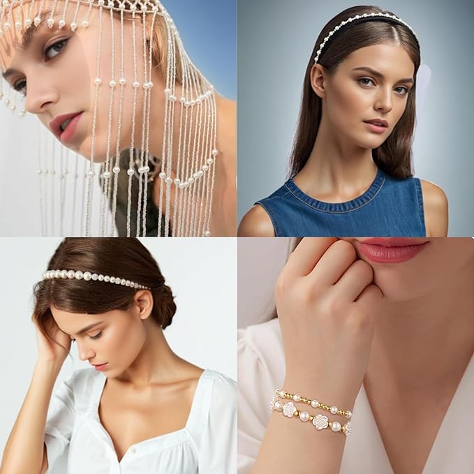 Frhrfhe Pearl Beads for Bracelets, 720pcs Ivory Faux Fake Pearls Gold Spacer Bracelet Making Kit with Hole for Adult, Friendship Bracelet Kits, Small Pearl & Gold Beads, Jewelry Making Kit