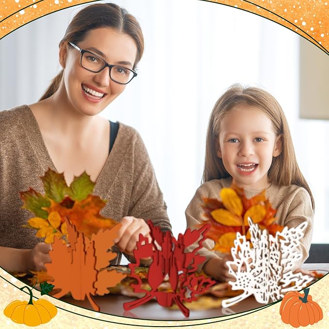 Blosssound 48 Pcs Fall Craft Set 36 Wood Maple Leaf Crafts 3D Maple Leaf Cutouts with 12 Colored Markers Wooden Unfinished Slices to Paint for Thanksgiving Autumn DIY Handmade Tiered Tray Table Decor