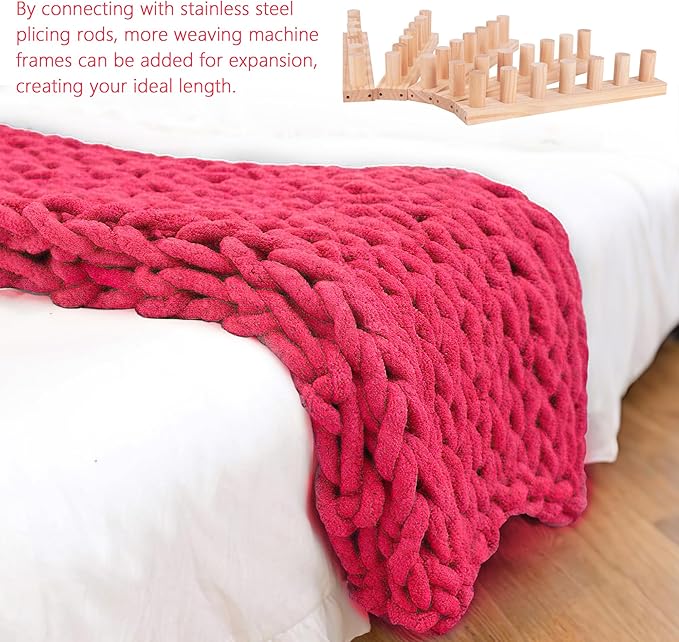 68" Chunky Blanket Loom Kit for DIY No-Needle Hand Knitting Adjustable Wooden Loom Frame Beginner Friendly Yarn Craft for Home Decor & Large Throw Blankets