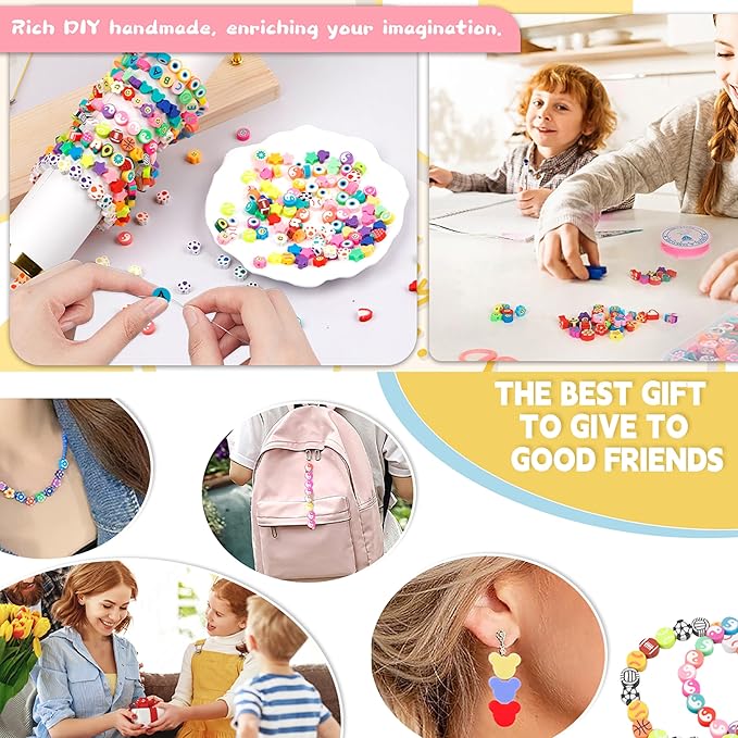 700 Pcs Polymer Clay Beads for Charms Making Pony Beads Shapes for Friendship Bracelets & Jewelry Making (700Pcs Mixed Colors Style)