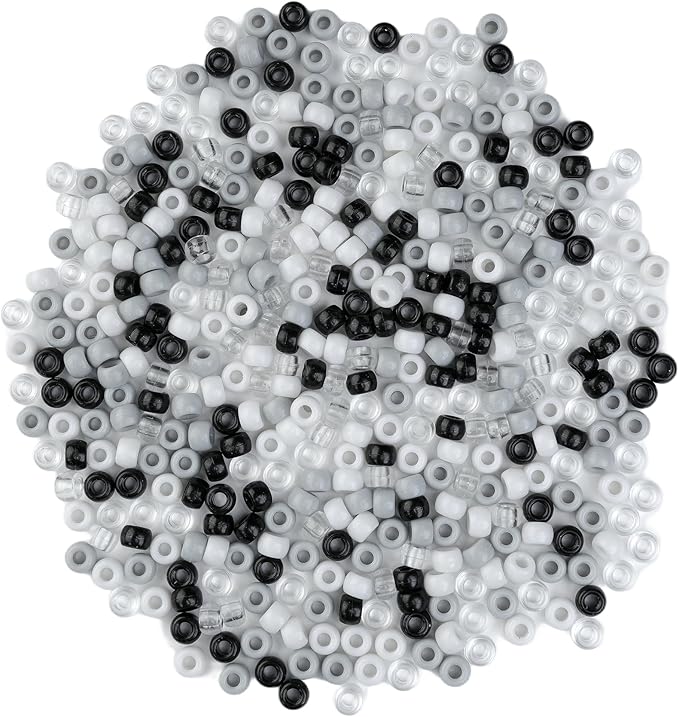 1000pcs Pony Beads, 15 Color Kandi Beads for Bracelets Making Kit, Hair Braids Crafts Jewelry Making Crafts Friendship Necklace Earrings DIY (Black, White, Gray Mixed Color)