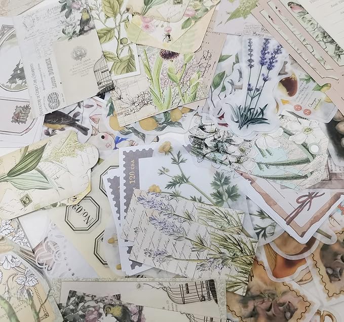Vintage Scrapbook Supplies Pack for Adults, Decorative Nature Retro Paper Stickers Collection for Journal DIY Arts Crafts Album Bullet Journals Planners (Nature)
