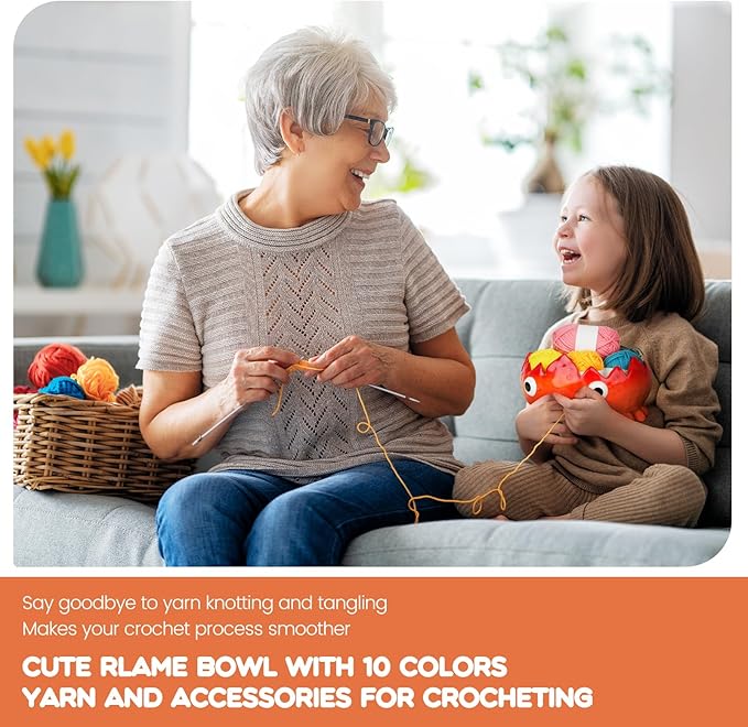Flame Yarn Bowll for Crocheting and Knitting,7.48*3.6 Inch Large Capacity Crochet Bowls Containing 10 Bundles of Yarn and 2 Crochet Hooks,Exquisite and Cute Yarn Bowl,Suitable for Crochet Enthusiasts