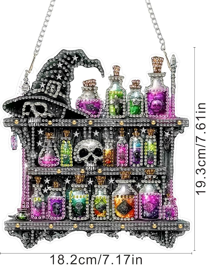 SENQAO Halloween Diamond Art Hanging Kits for Adults Beginners, DIY Acrylic 5D Special Shaped Crystal Diamond Gem Art Painting Hanging Ornament for Home Wall Decor and Gift（Magic Potion Skull）