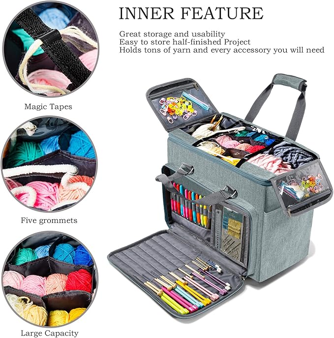 Knitting Bag, Large Crochet Bag, Crochet Tote Bag, Yarn Bags for Crocheting, Yarn Storage Organizer for Knitting & Crochet Supplies