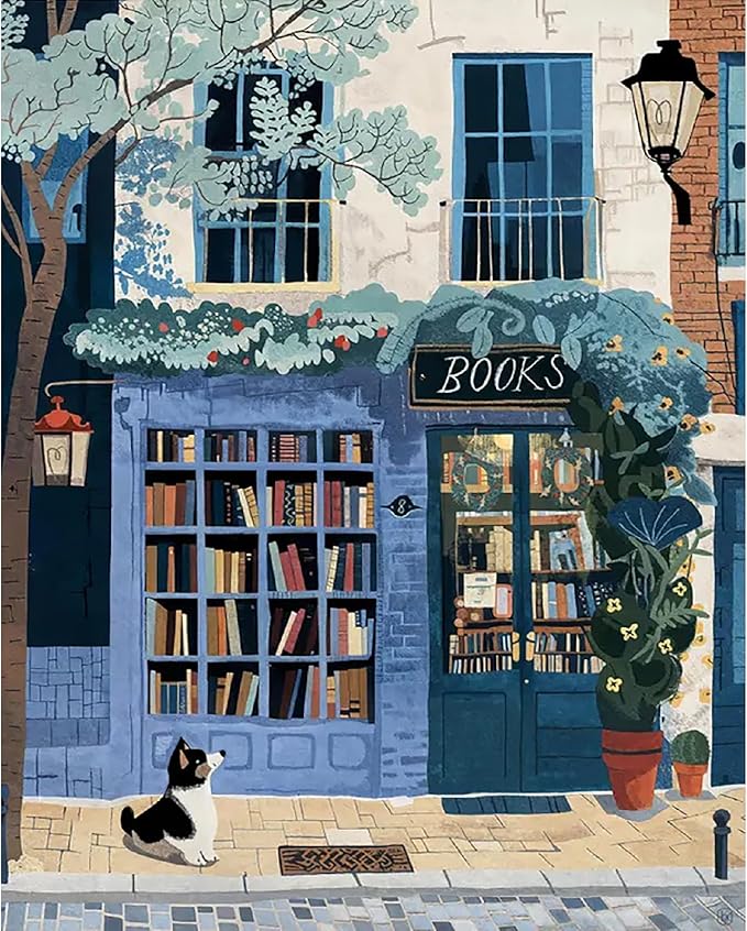 KYOQFVN Book Store Paint by Numbers Kit for Adults - Street Paint by Number Kits on Canvas, DIY Acrylic Painting Kit for Home Wall Decor 16x20 Inch