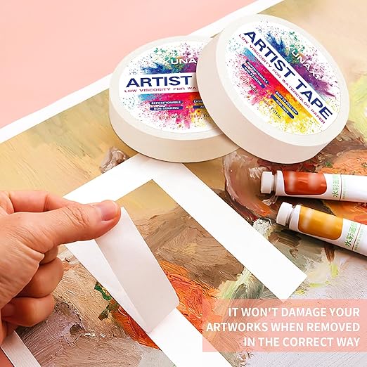 2 Packs Art Tape, Artist Tape for Watercolor Paper Low Tack White Painters Tape for Drafting Art Painting Canvas Framing Acid Free Masking Tape-0.7IN Wide 198FT Long Total