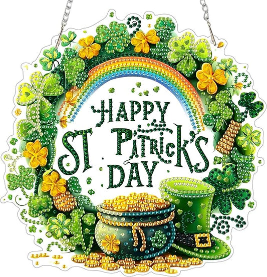 MXJSUA St. Patrick's Day Diamond Art Hanging Kits for Adults Beginners, Crystal Diamond Suncatchers, Special Shape Diamond Painting Pendant Window Ornament Gifts for Home Garden Door Wall Decor